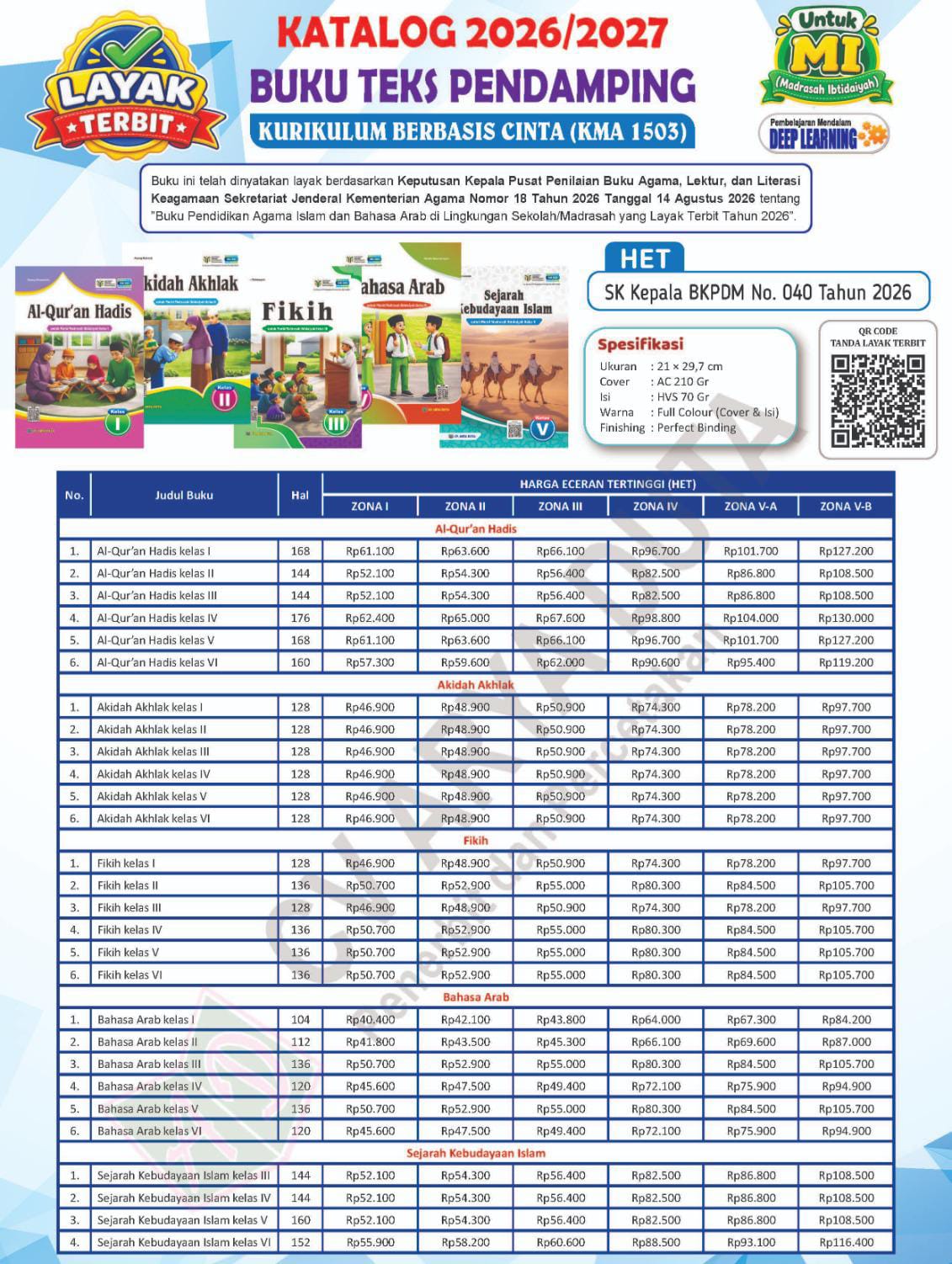 Distributor & Supplier Buku Teks Pendamping MI Kurikulum Berbasis Cinta (KMA 1503) Tahun 2026/2027