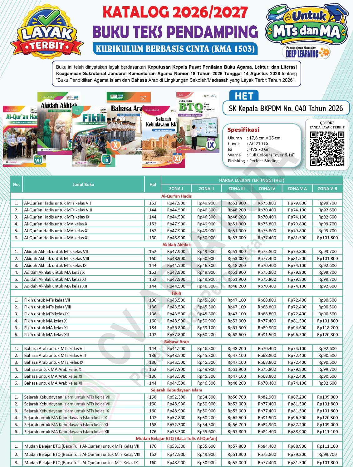 Distributor & Supplier Buku Teks Pendamping MTs dan MA Kurikulum Berbasis Cinta (KMA 1503) 2026/2027